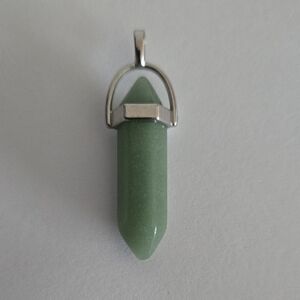 Green Aventurine Crystal Point Pendant Silver Tone – No Chain